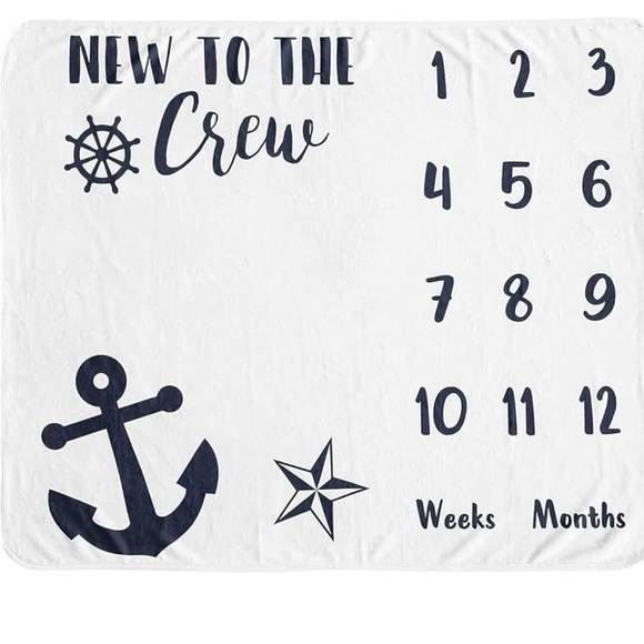 Nautical Themed Baby Milestone Blanket - White and Black - Picture 1 of 2